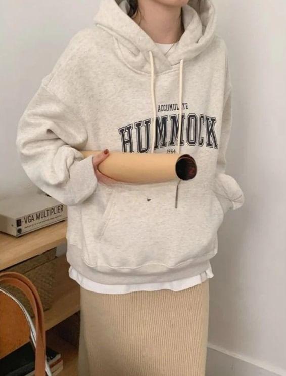 Long Sleeve Lettering Print Loose-Fit Hooded Sweatshirt Product Image