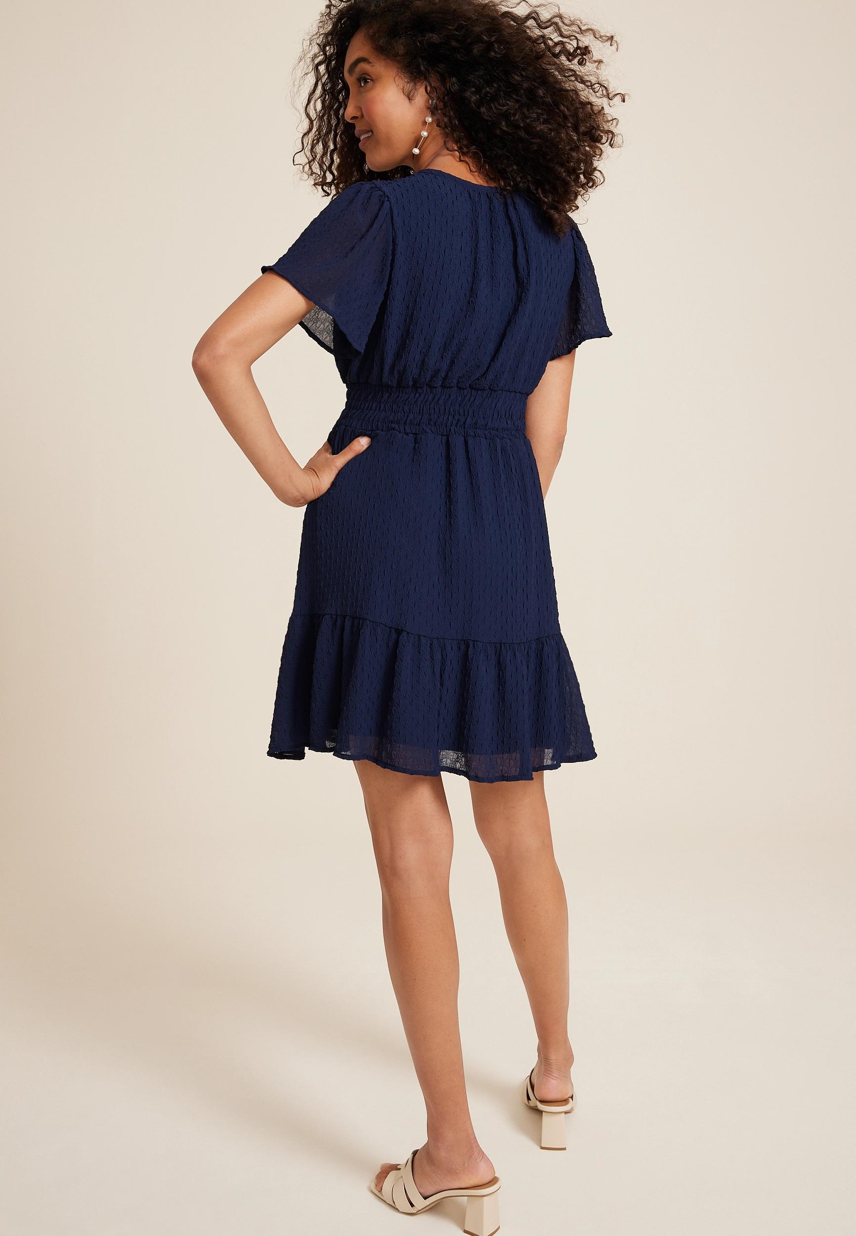 Maurices Womens Textured Notch Neck Mini Dress Blue Size X Small Product Image