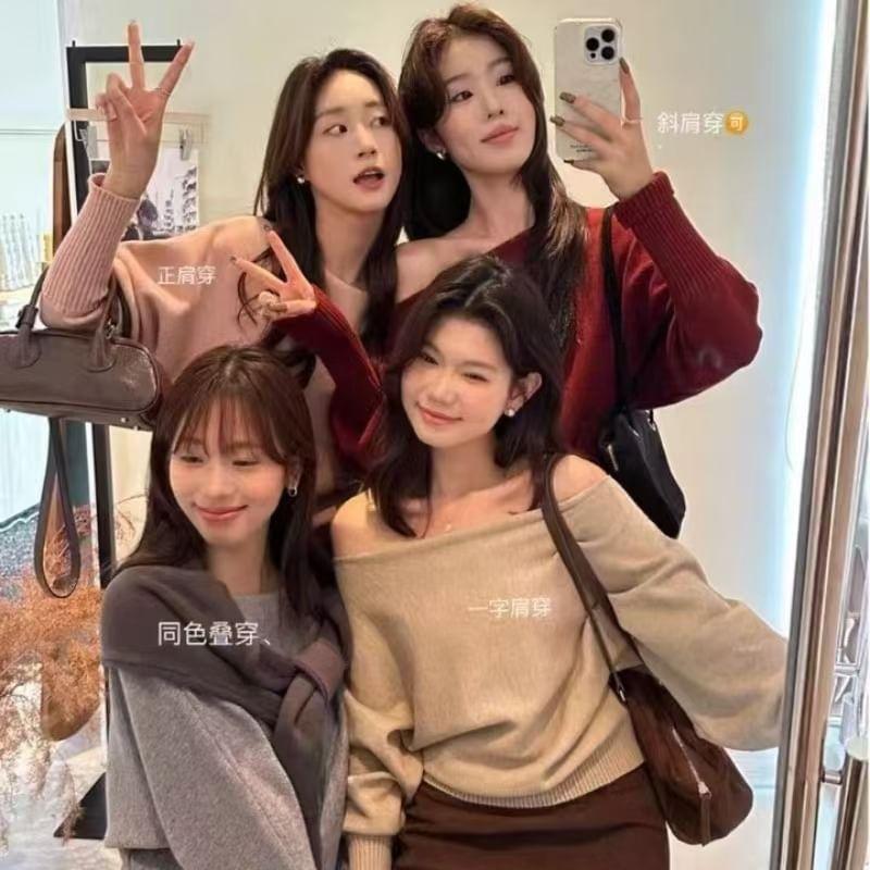 Off Shoulder Plain Sweater Product Image