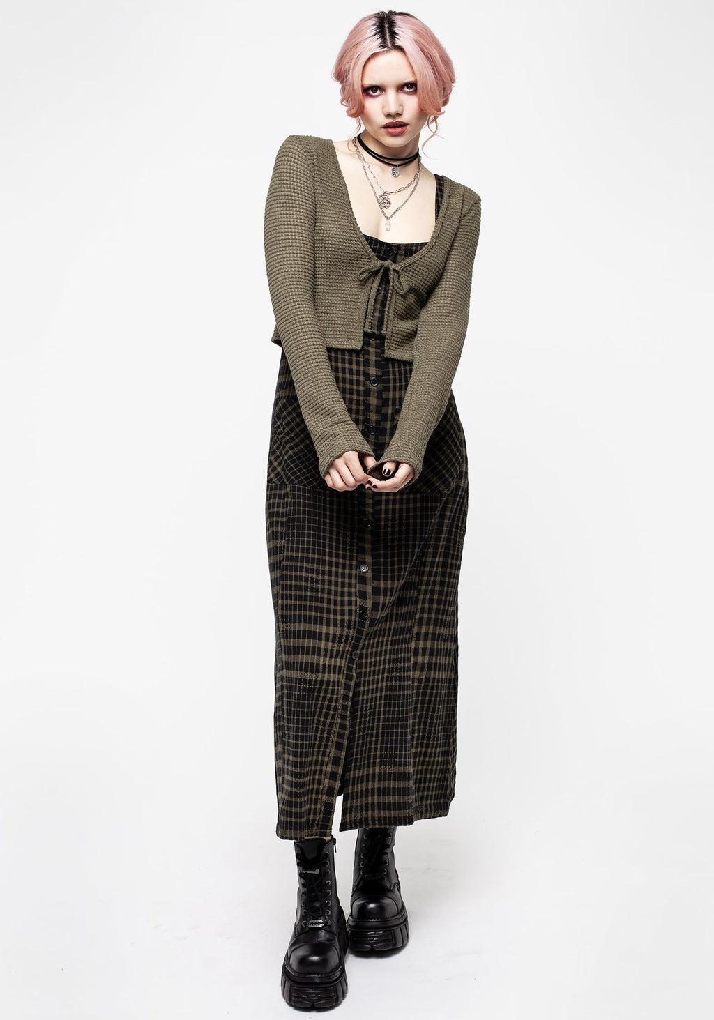 Dropout Check Sleeveless Button Down Midaxi Dress Product Image