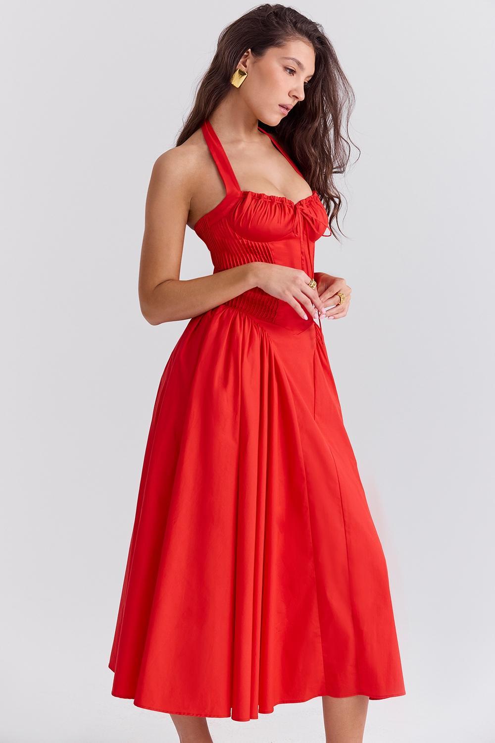 Adabella Italian Tomato Cotton Halter Sundress Product Image