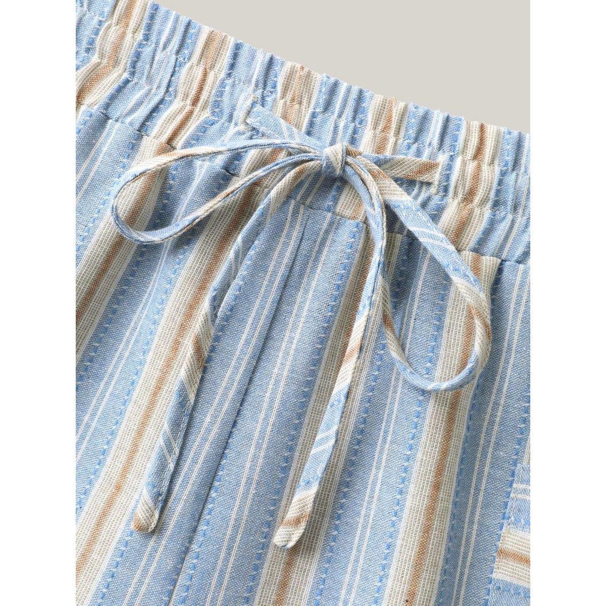 Plus Size Stripes Pockets Wide-Leg Pants Women LightBlue Resort Wide Leg Mid Rise Vacation Pants BloomChic 18-20/2X Product Image