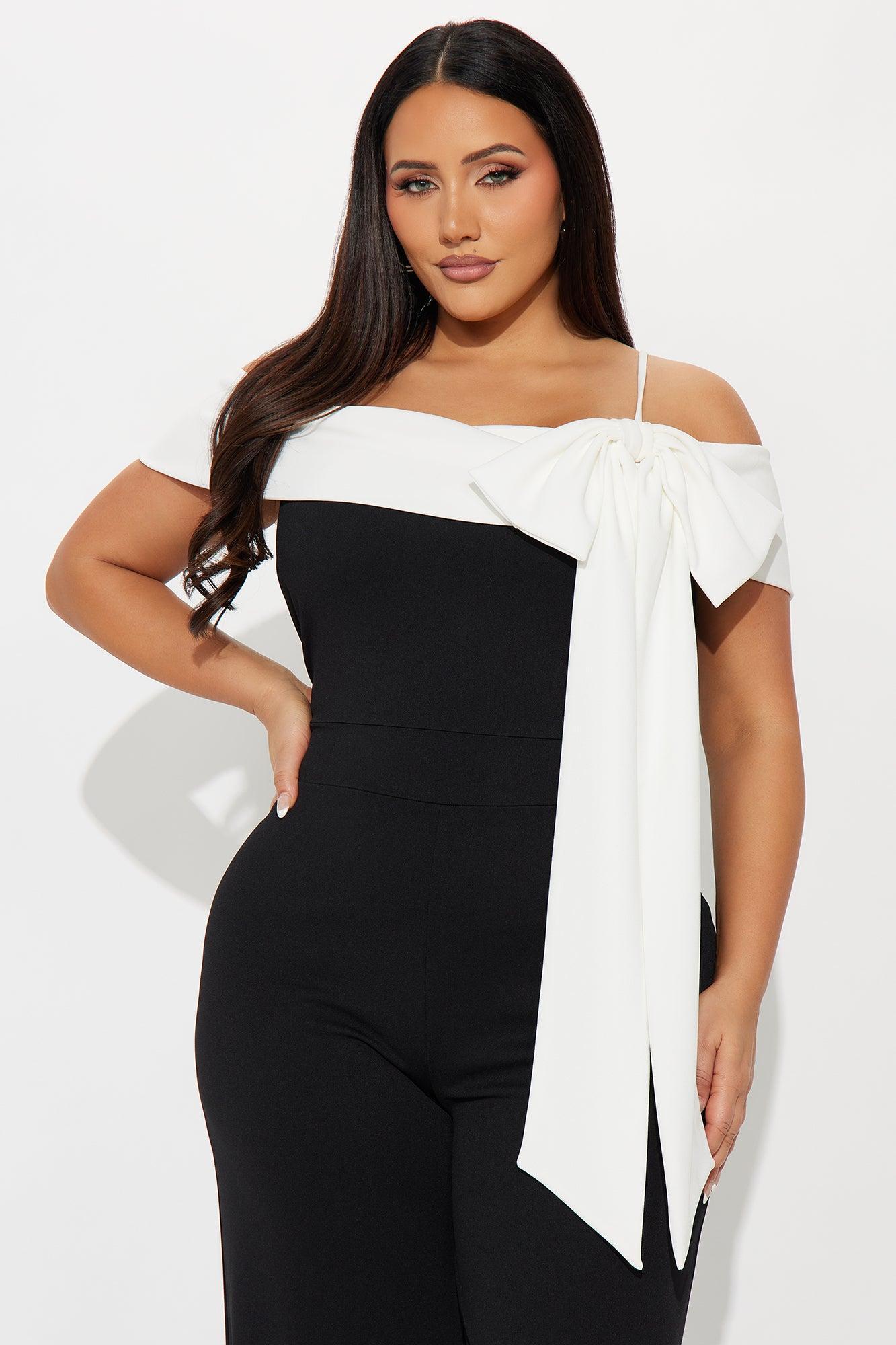 Alice Off Shoulder Wide Leg Jumpsuit - Black/White Product Image