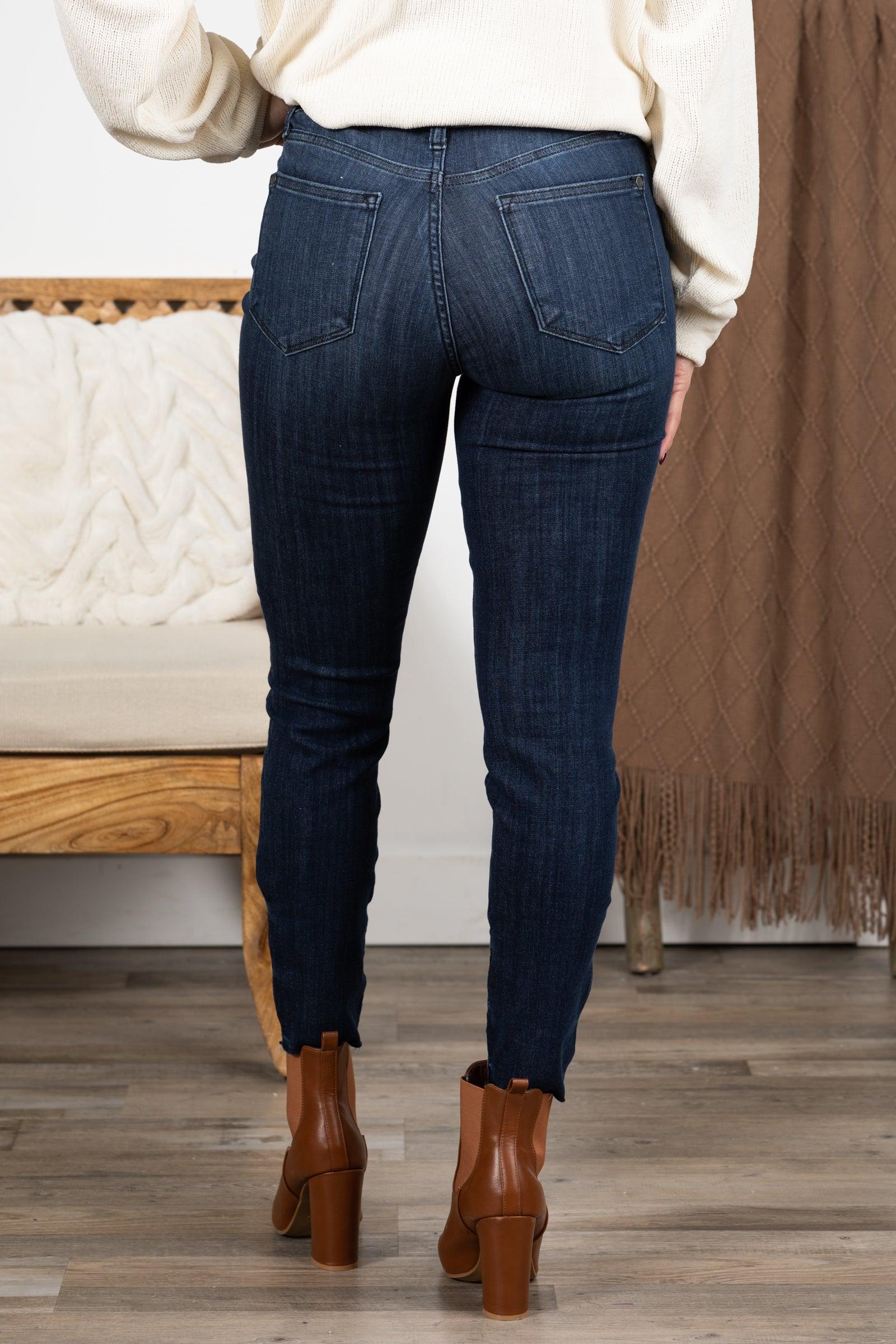 Judy Blue Dark Wash Skinny Raw Hem Jeans Product Image