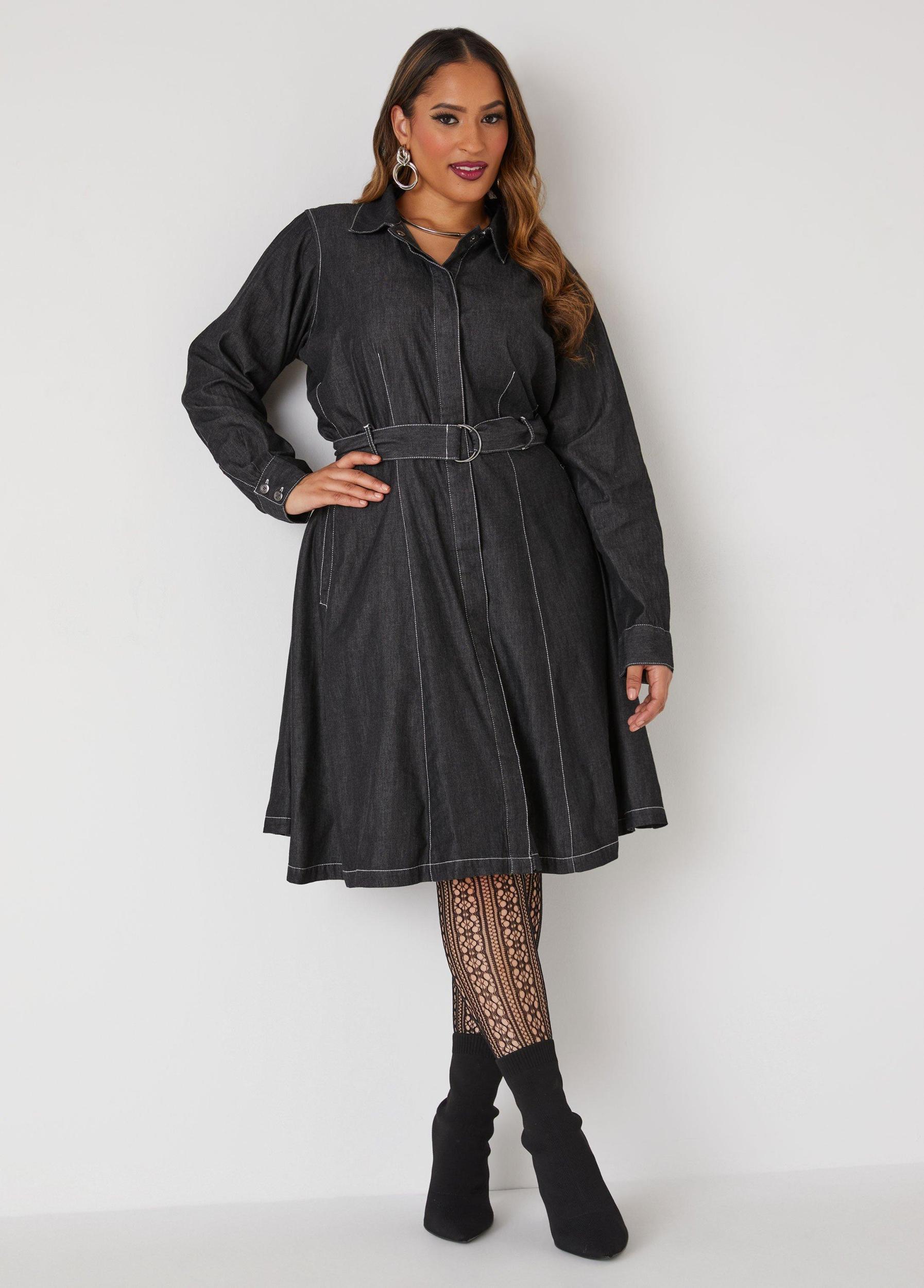 Plus Size Denim A Line Shirtdress Ashley Stewart Product Image