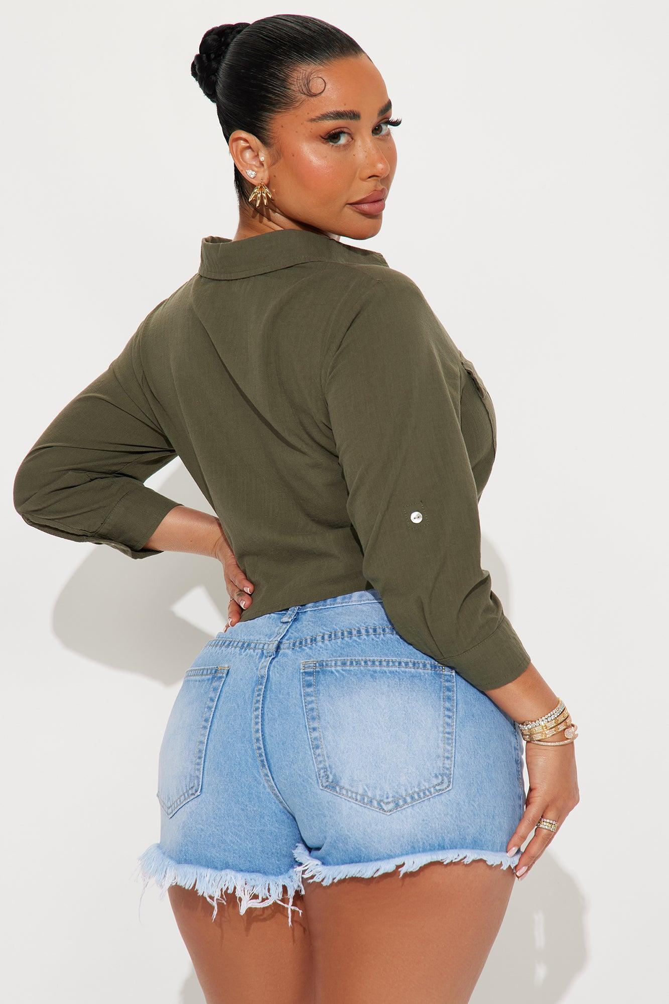 Breezy Tie Front Linen Shirt - Olive Product Image