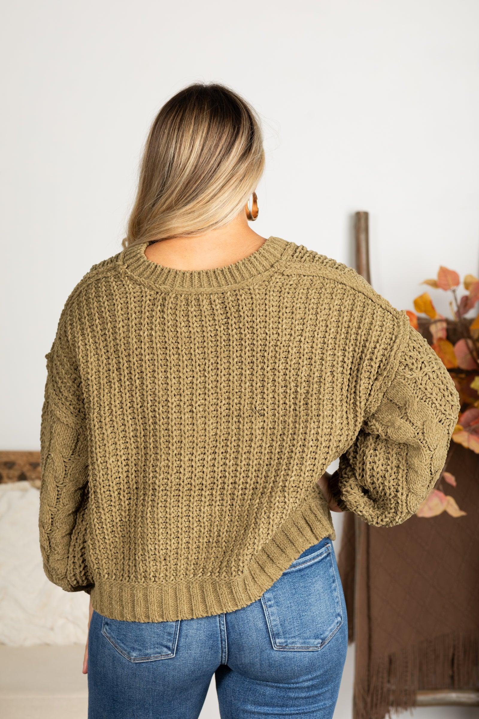V-Neck Cable Chenille Sweater Product Image
