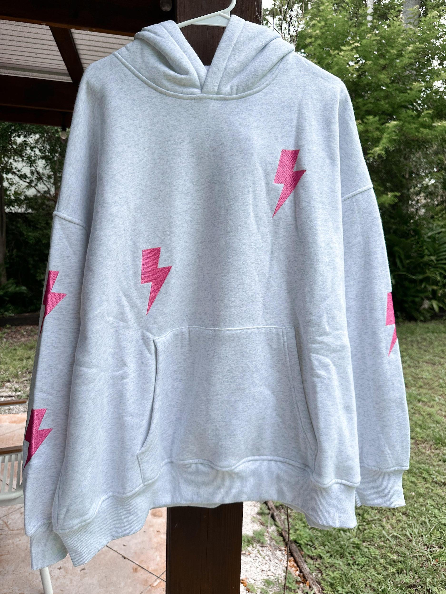 Pearl Grey Embroider Lightning Bolt Hoodie Product Image