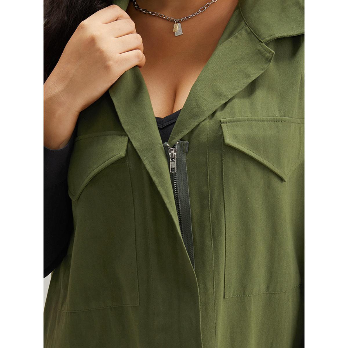 Plus Size Contrast Lapel Collar Pocket Zipper Fly Coat Women Green Casual Contrast Ladies Dailywear Winter Coats BloomChic 18-20/2X Product Image