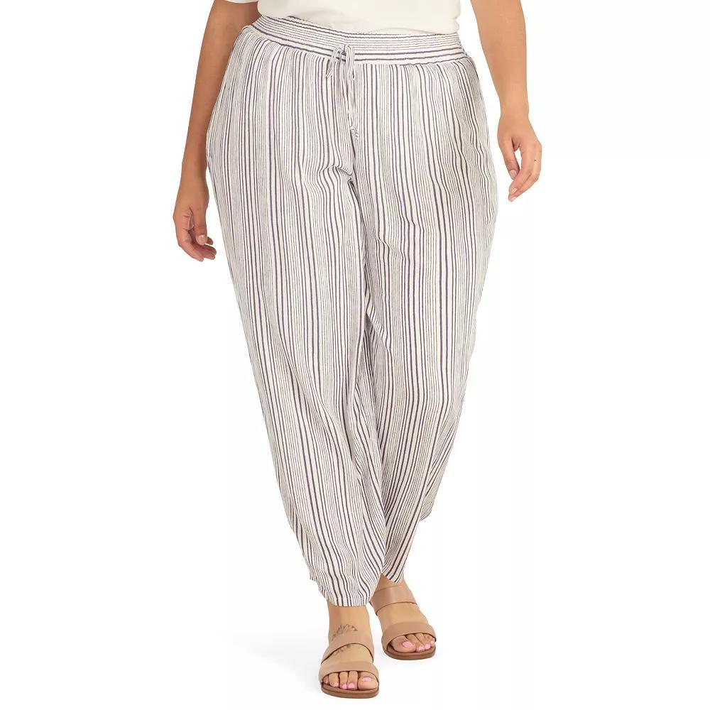 Plus Size AB Studio Elastic Waist With Faux Tie Pull On Pants, Women's, Size: 5XL, Blue Ow Stripe Product Image