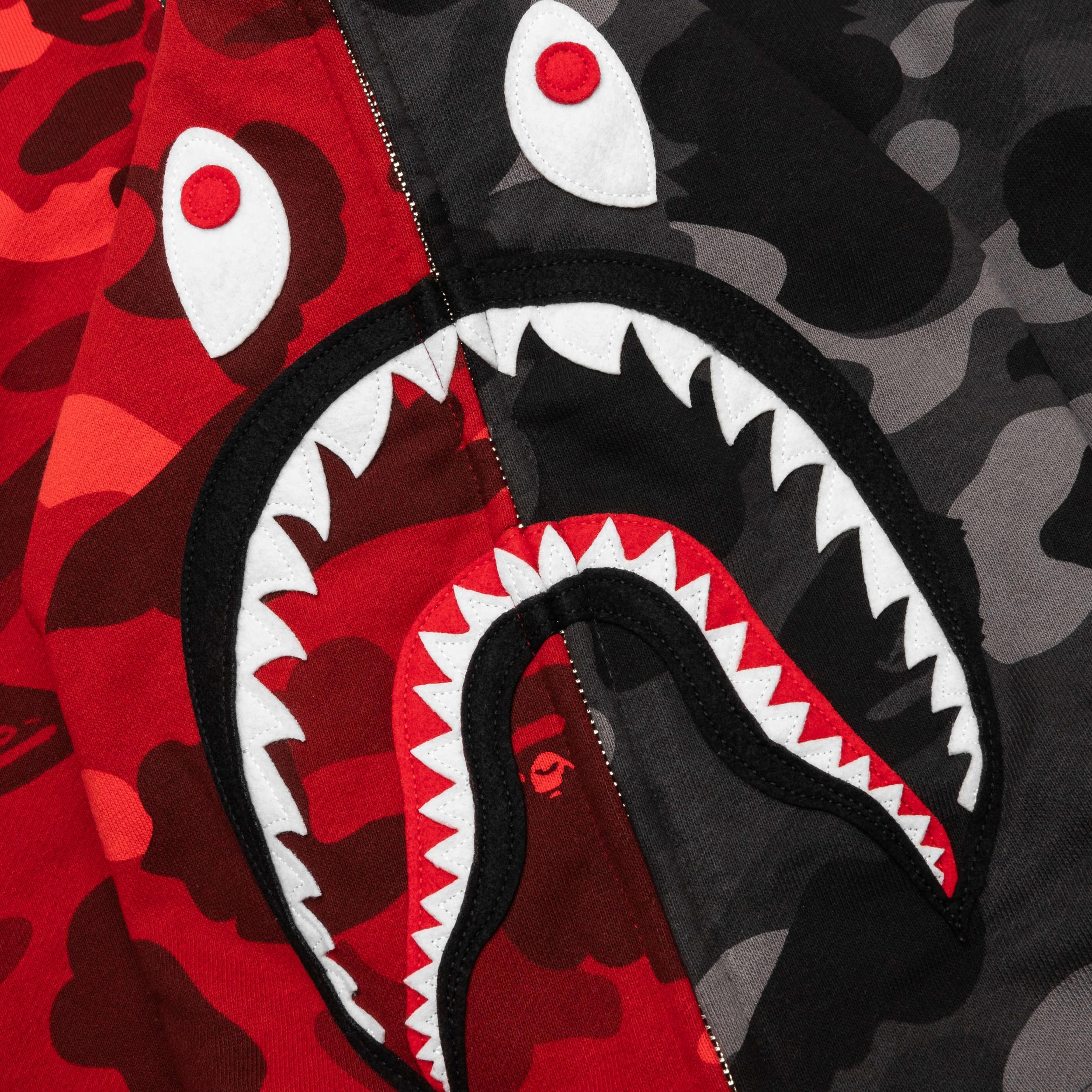 Color Camo Separate Shark Full Zip Hoodie - Red/Black Male Product Image