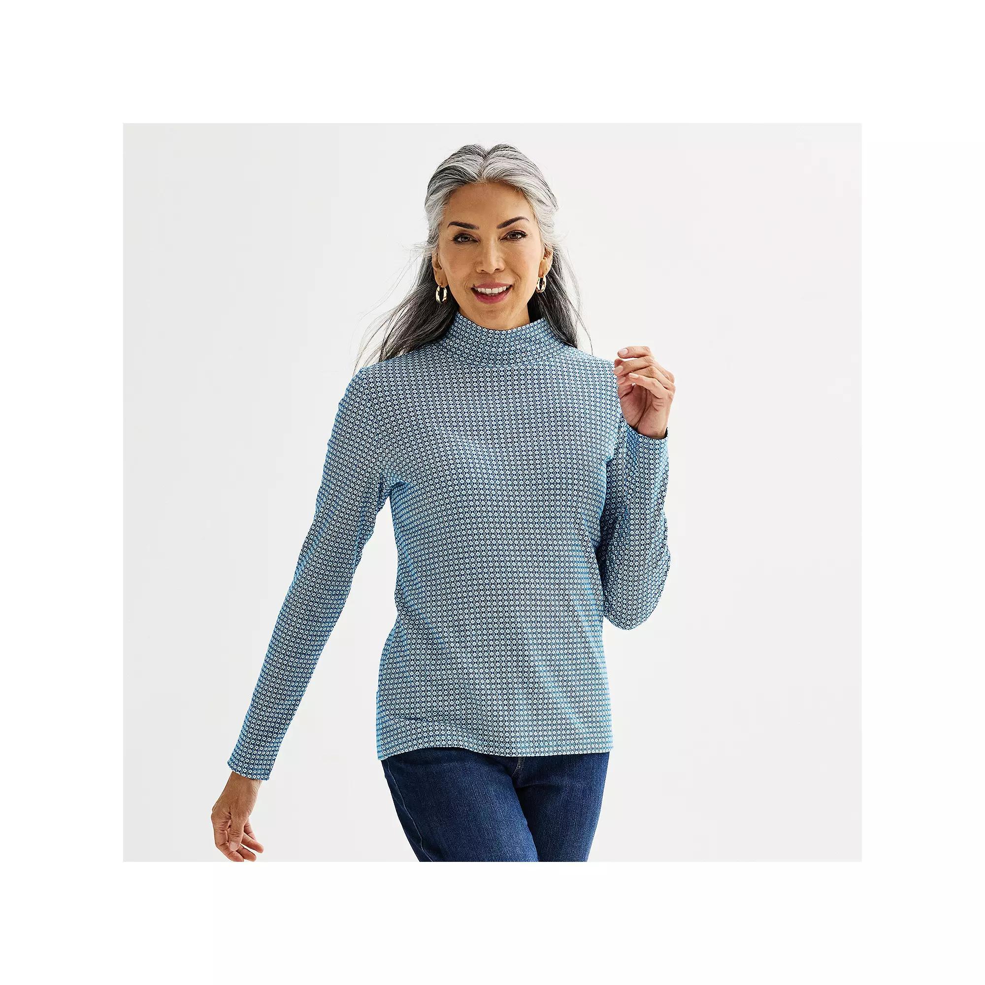 Women's Croft & Barrow® Essential Long-Sleeve Mockneck Top, Size: XXL, Ivory Nest Cardinals Product Image