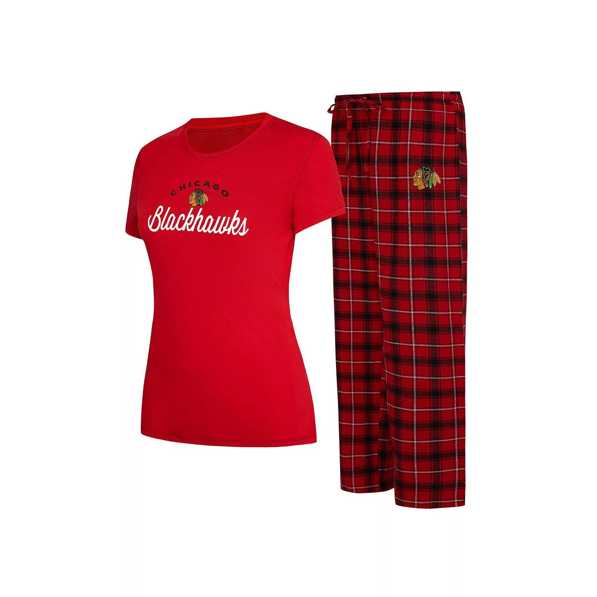Women's Concepts Sport Red/Black Chicago Blackhawks Arctic T-Shirt & Pajama Pants Sleep Set, Size: Small Product Image