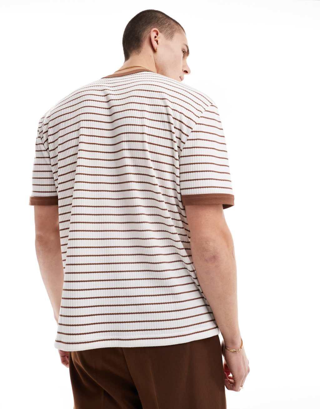 ASOS DESIGN relaxed t-shirt in textured brown stripe Product Image