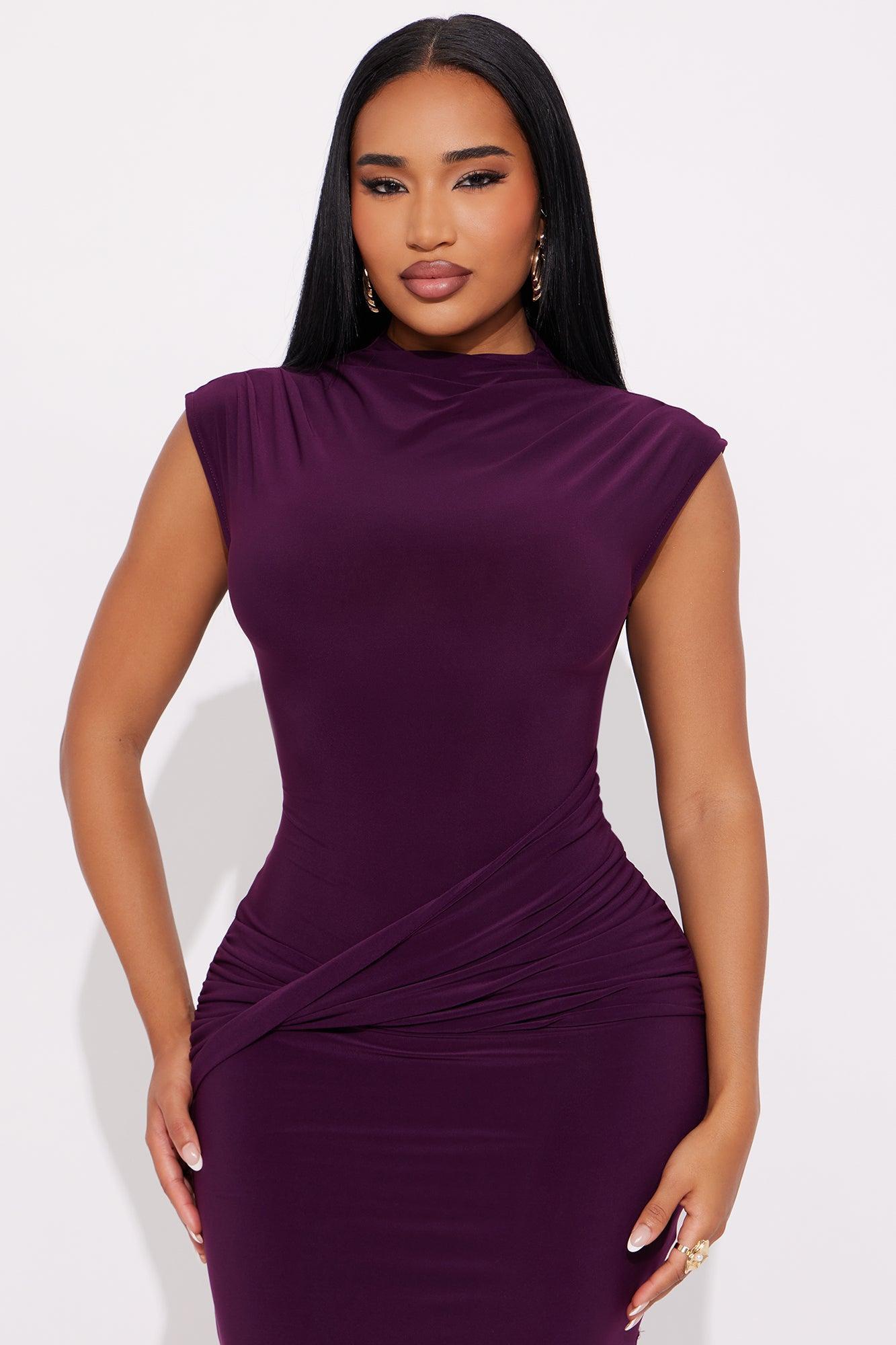Renae Short Sleeve Ruched Maxi Dress - Plum Product Image