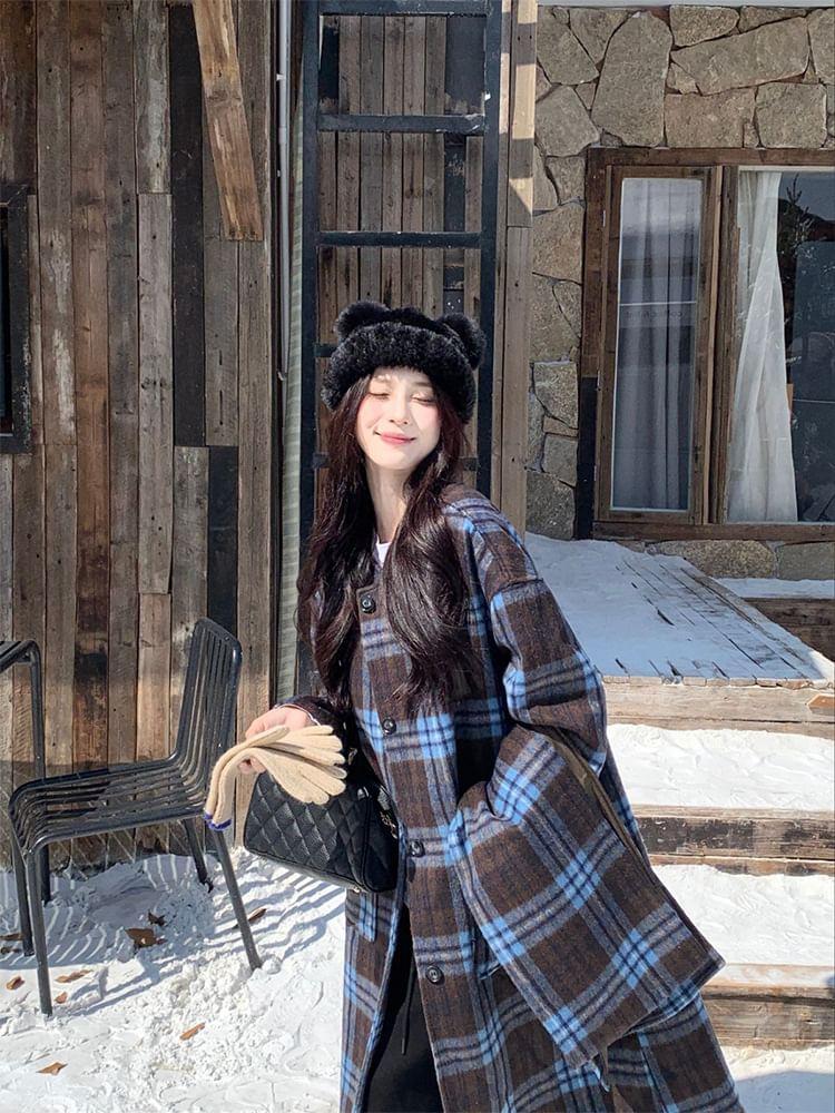 Plaid Midi Single-Breasted Coat Product Image