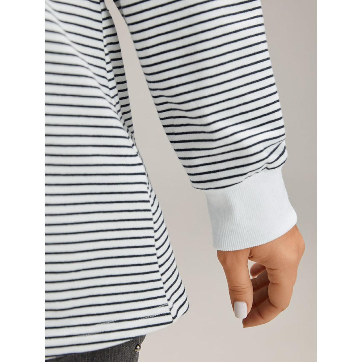 Plus Size Cotton Striped Striped Sweatshirt Women Indigo Casual Elastic cuffs Round Neck Everyday Sweatshirts BloomChic 12/L Product Image