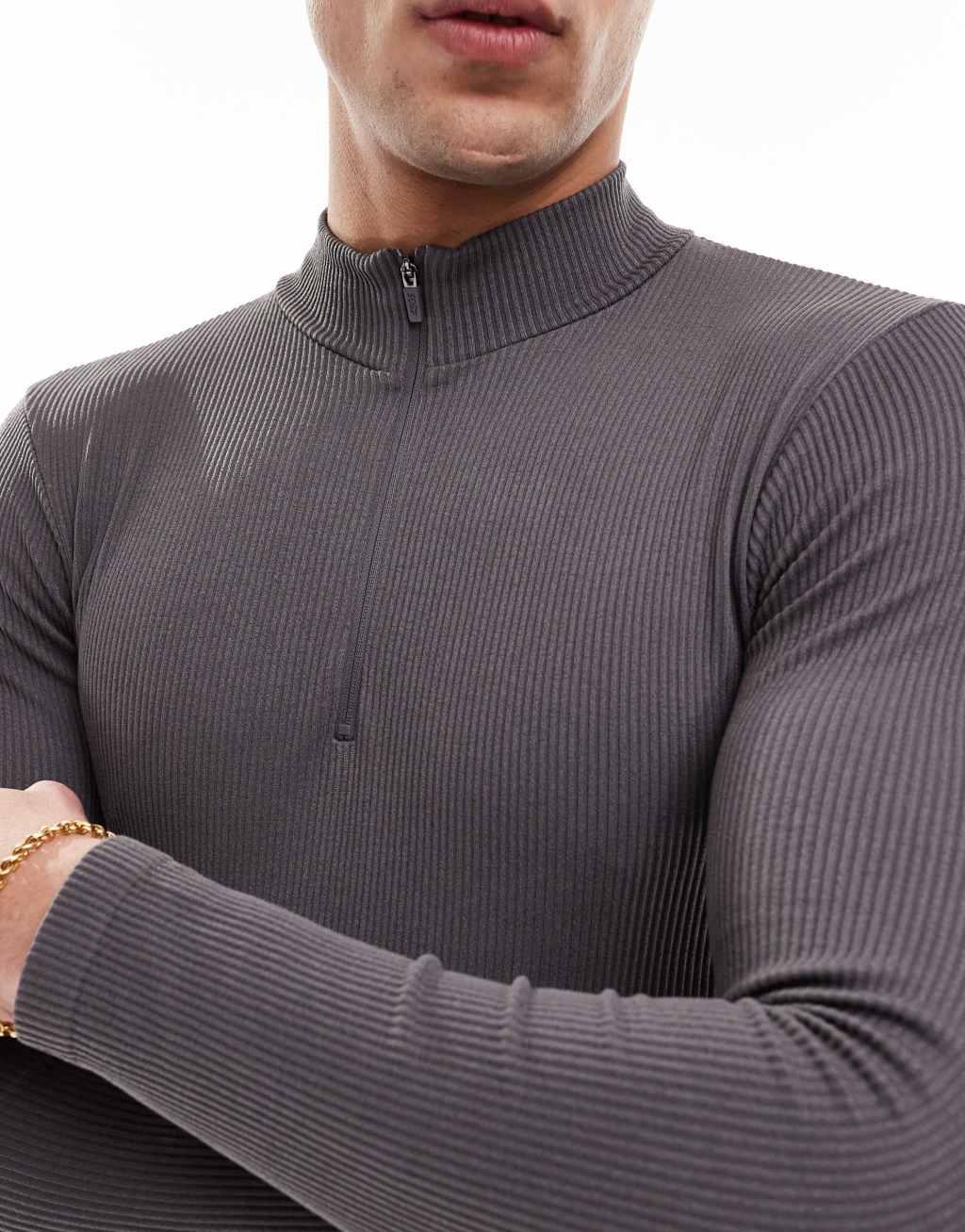 ASOS 4505 muscle fit seamless rib performance 1/4 zip Product Image