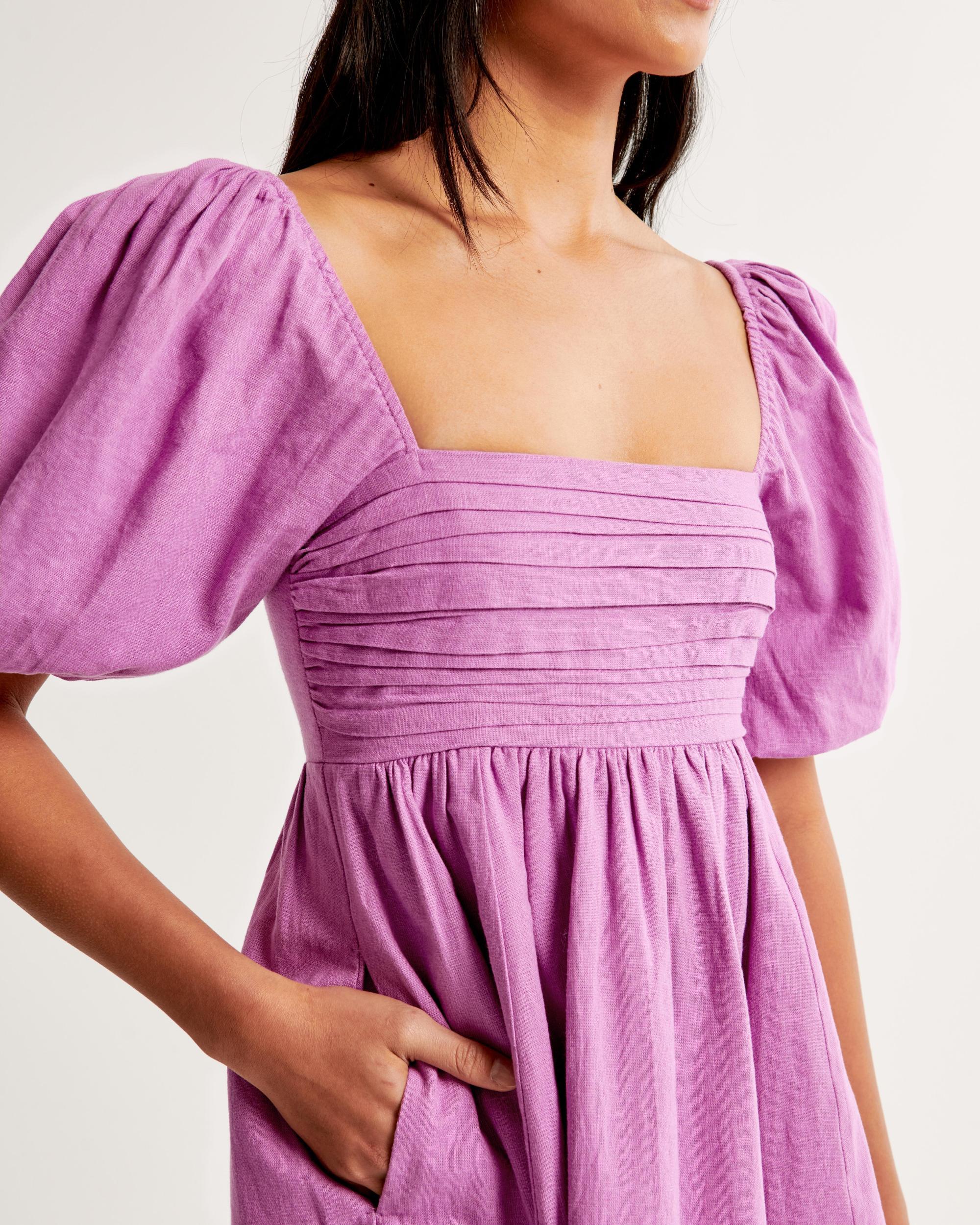 The A&F Emerson Linen-Blend Puff Sleeve Mini Dress Product Image