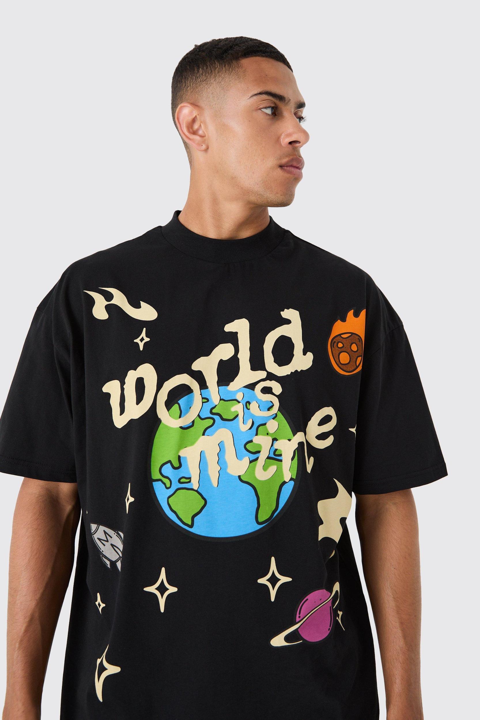 Oversized Extended Neck Space Graphic T-shirt | boohooMAN USA Product Image
