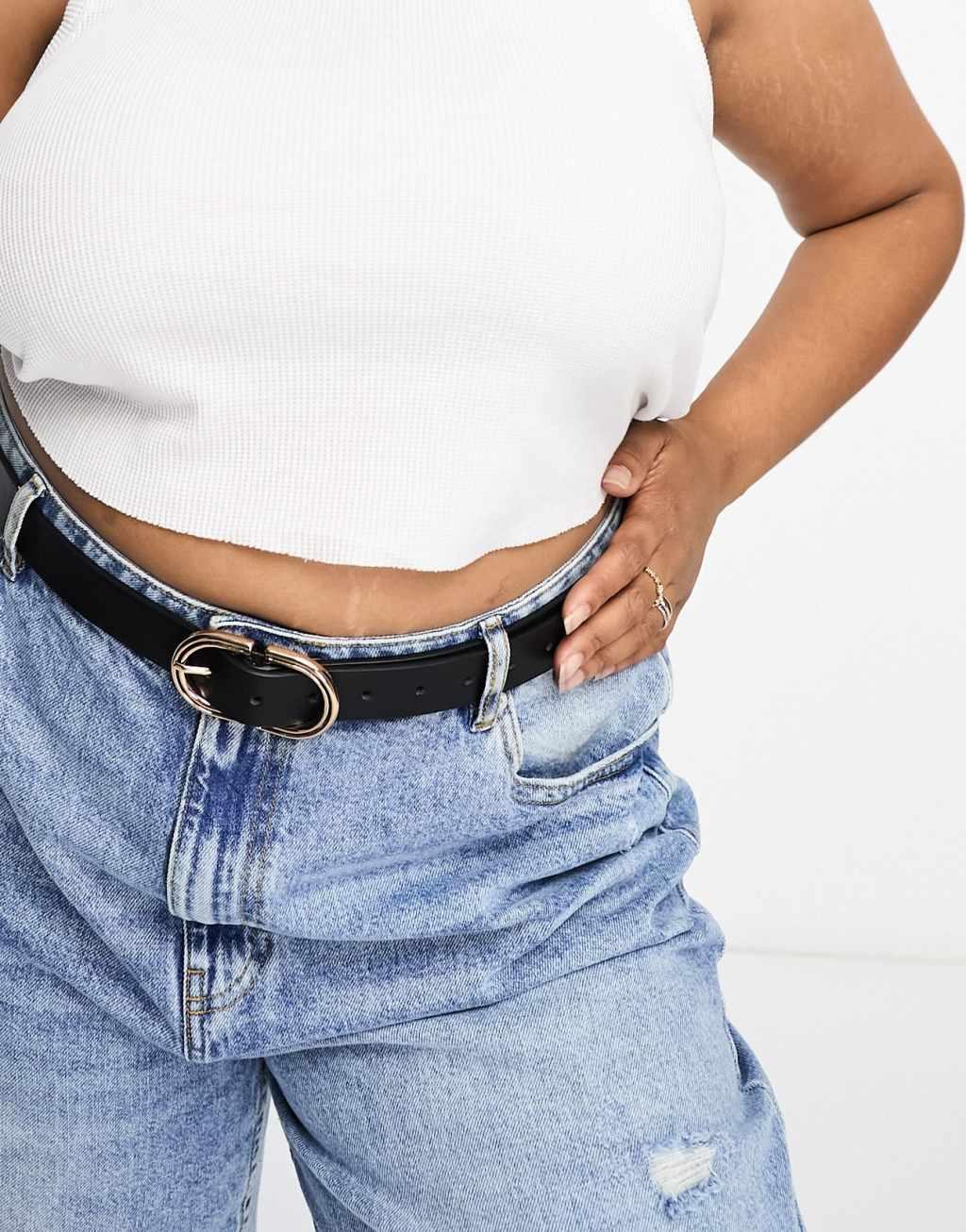 ASOS DESIGN Curve waist and hip jeans belt in black Product Image