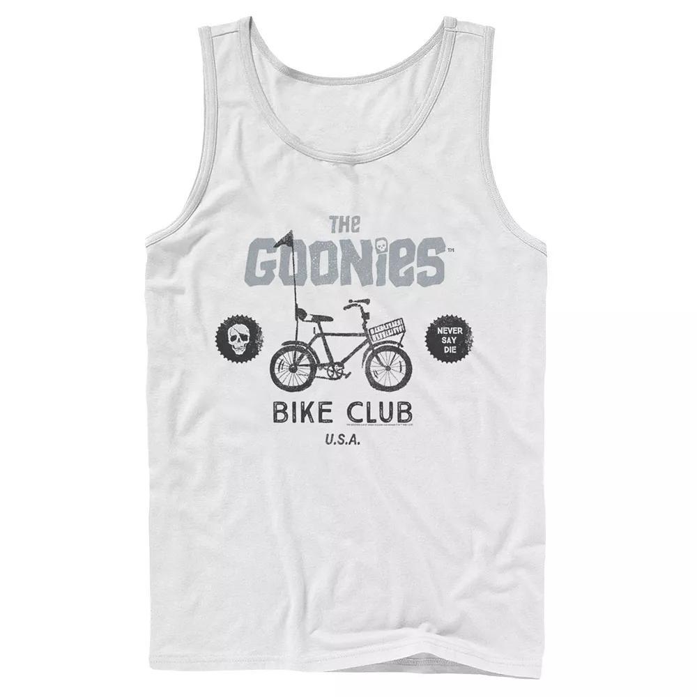 Men's The Goonies Bike Club Never Say Die Text Tank Top, Size: Large, White Product Image