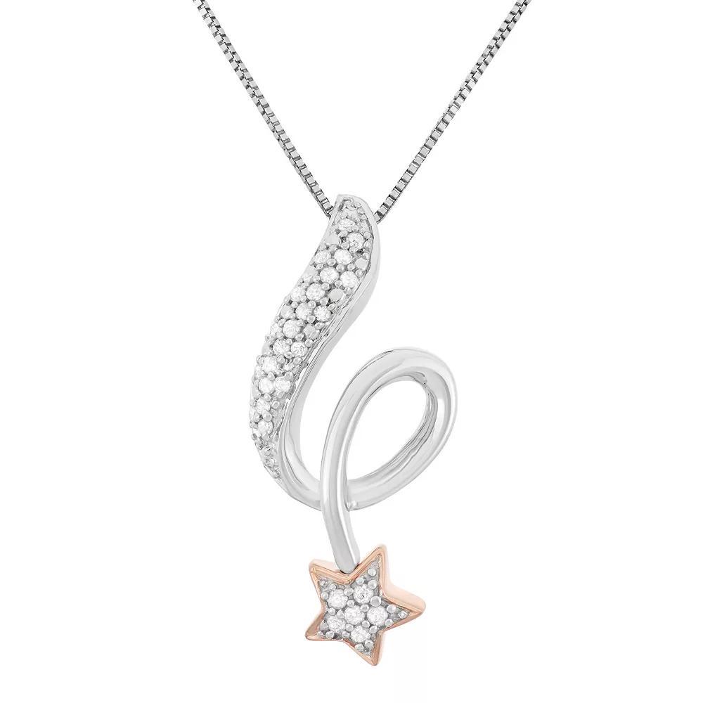 1/6 Carat T.W. Diamond Sterling Silver and 18k Gold Two Tone Falling Star Pendant Necklace, Women's, Size: 18", White Product Image