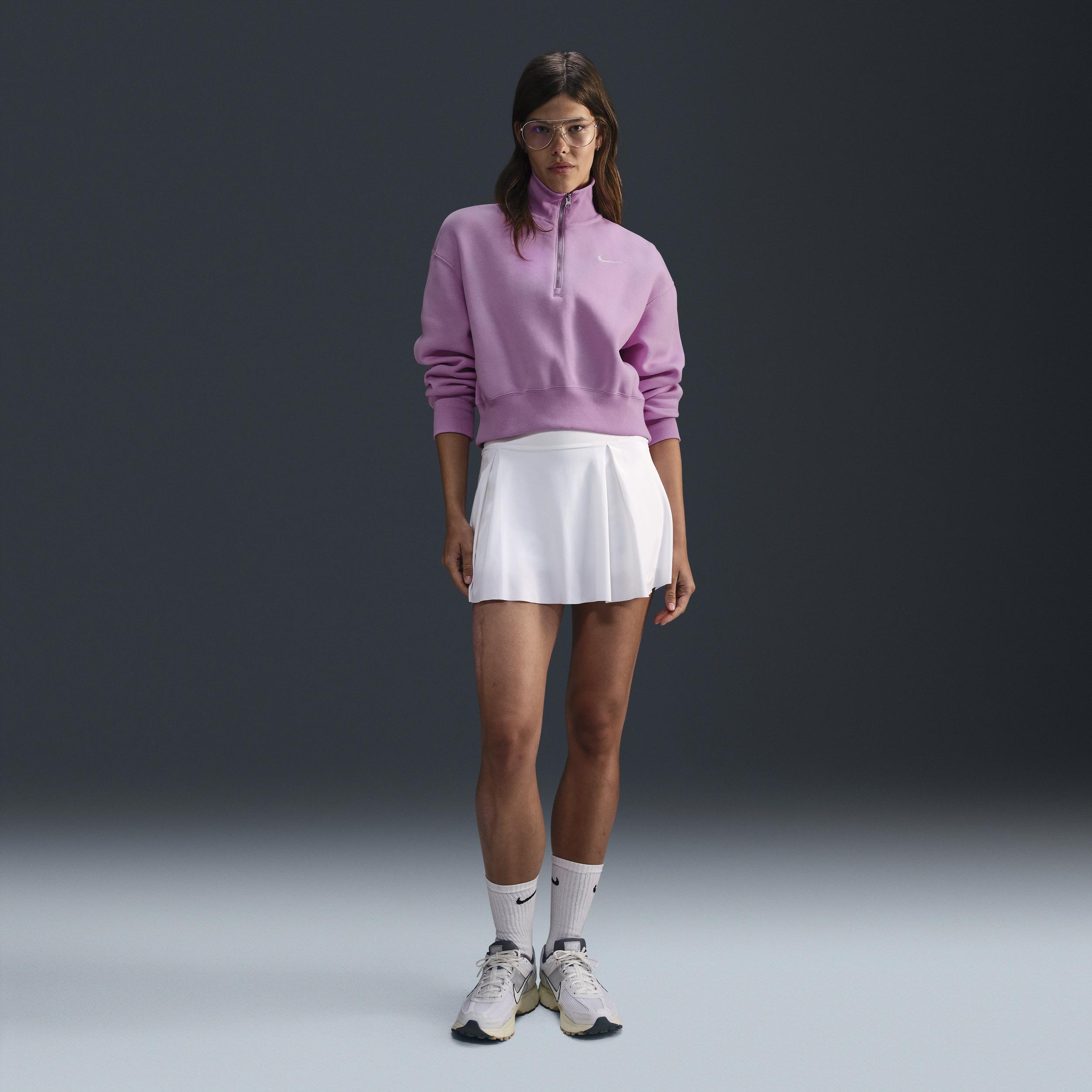 Nike Women's Sportswear Phoenix Fleece Oversized Half-Zip Crop Sweatshirt in Pink/Beyond Pink Size Small Cotton/Polyester/Fleece Product Image