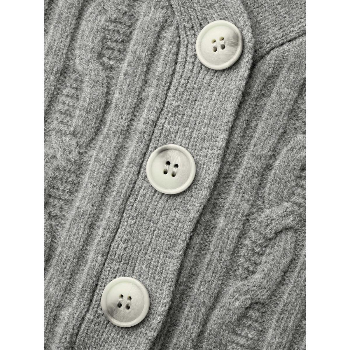 Plus Size Supersoft Essentials Cable Knit Button Up Pullover Mediumgray Women Casual Loose Long Sleeve V-neck Everyday Pullovers BloomChic 10/M Product Image