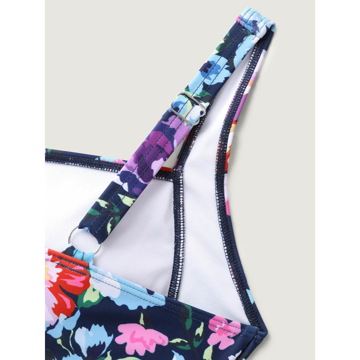 Plus Size Floral Fun Ruched One-Piece Swimsuit Women's Swimwear Indigo Beach Gathered Curve Bathing Suits High stretch One Pieces BloomChic 12/L Product Image