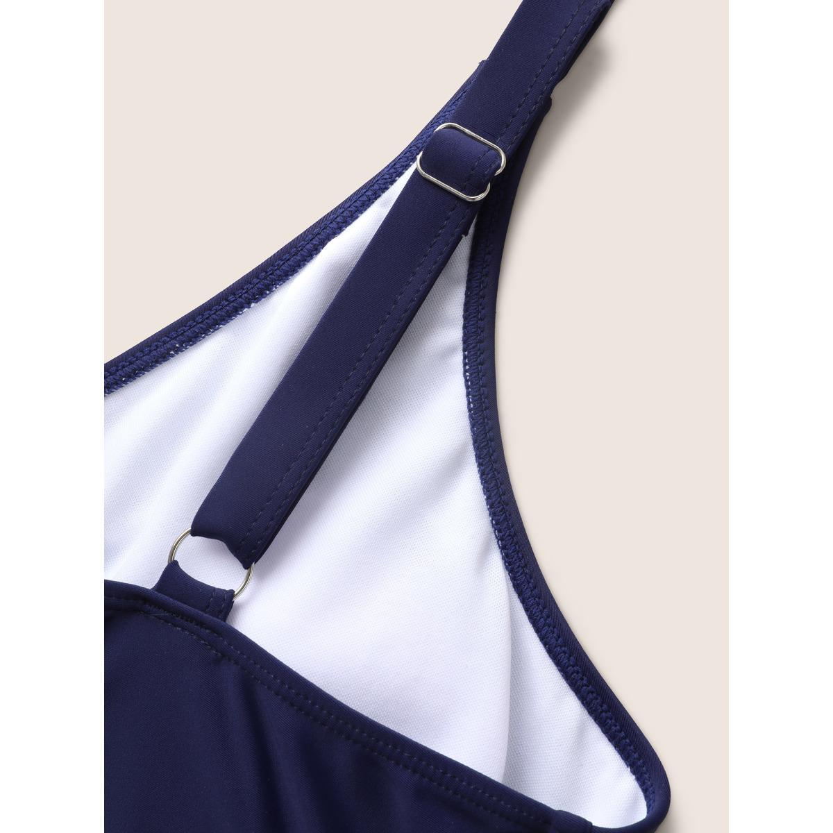 Plus Size Overlap Collar Bandana Print Mesh Swim Dress Women's Swimwear Indigo Beach Loose Overlap Collar High stretch Curve Swim Dresses BloomChic 22-24/3X Product Image