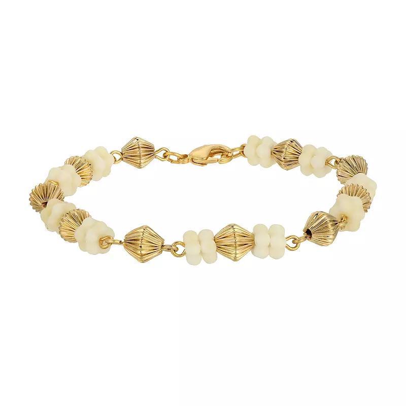1928 14k Gold Dipped Flower Bead Bracelet, Womens, Blue Product Image