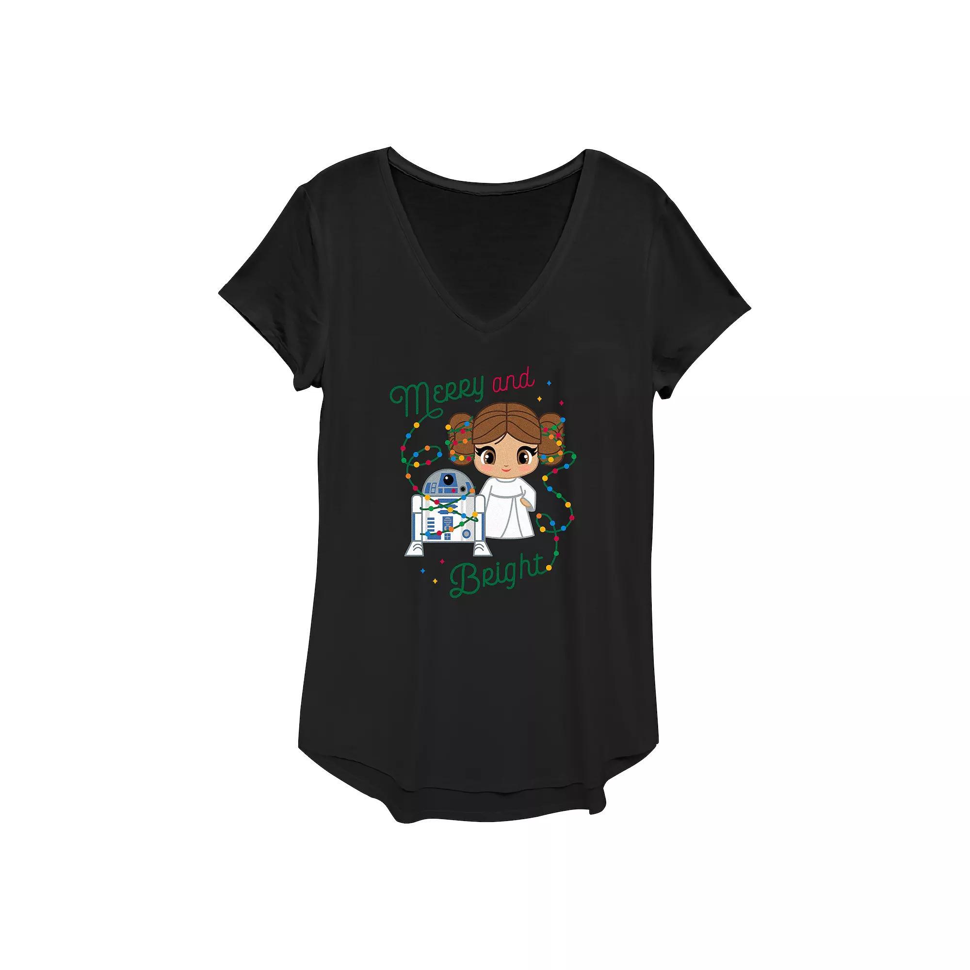 Womens Star Wars R2-D2 And Princess Leia Organa Merry And Bright Graphic Tee Product Image