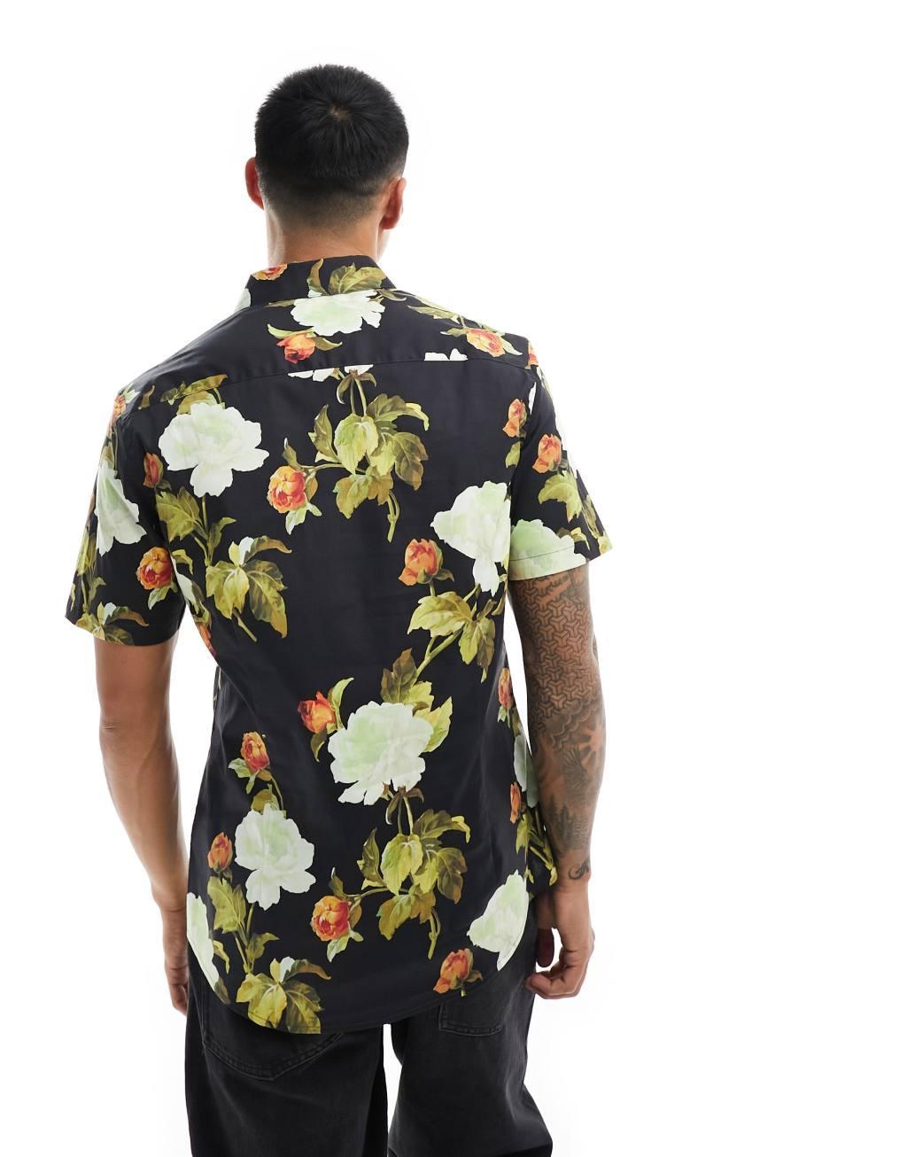 ASOS DESIGN stretch slim poplin shirt in floral print Product Image