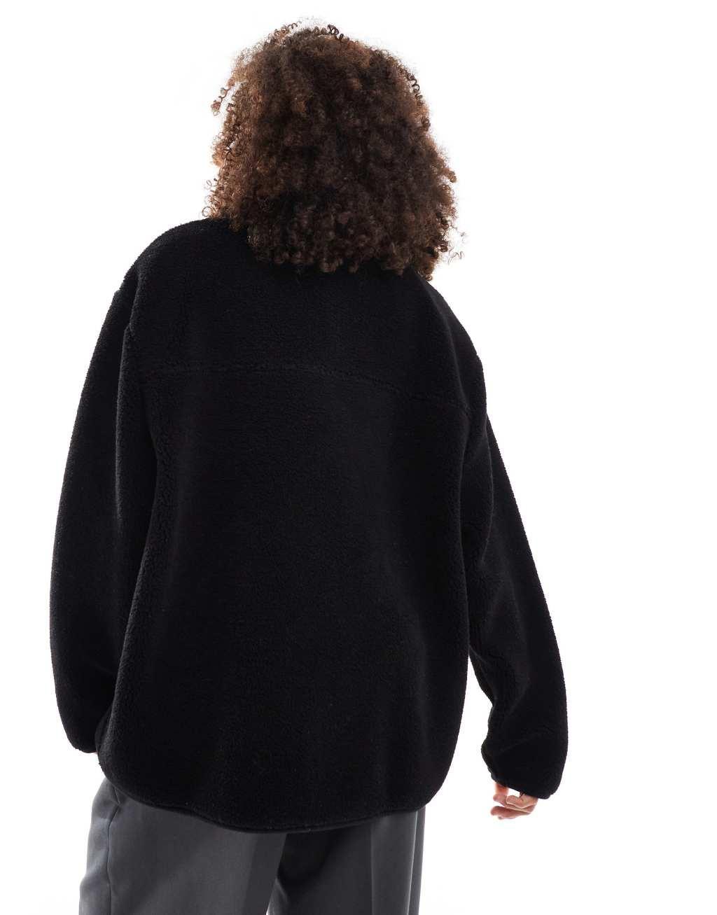 ASOS DESIGN borg zip up fleece in black Product Image