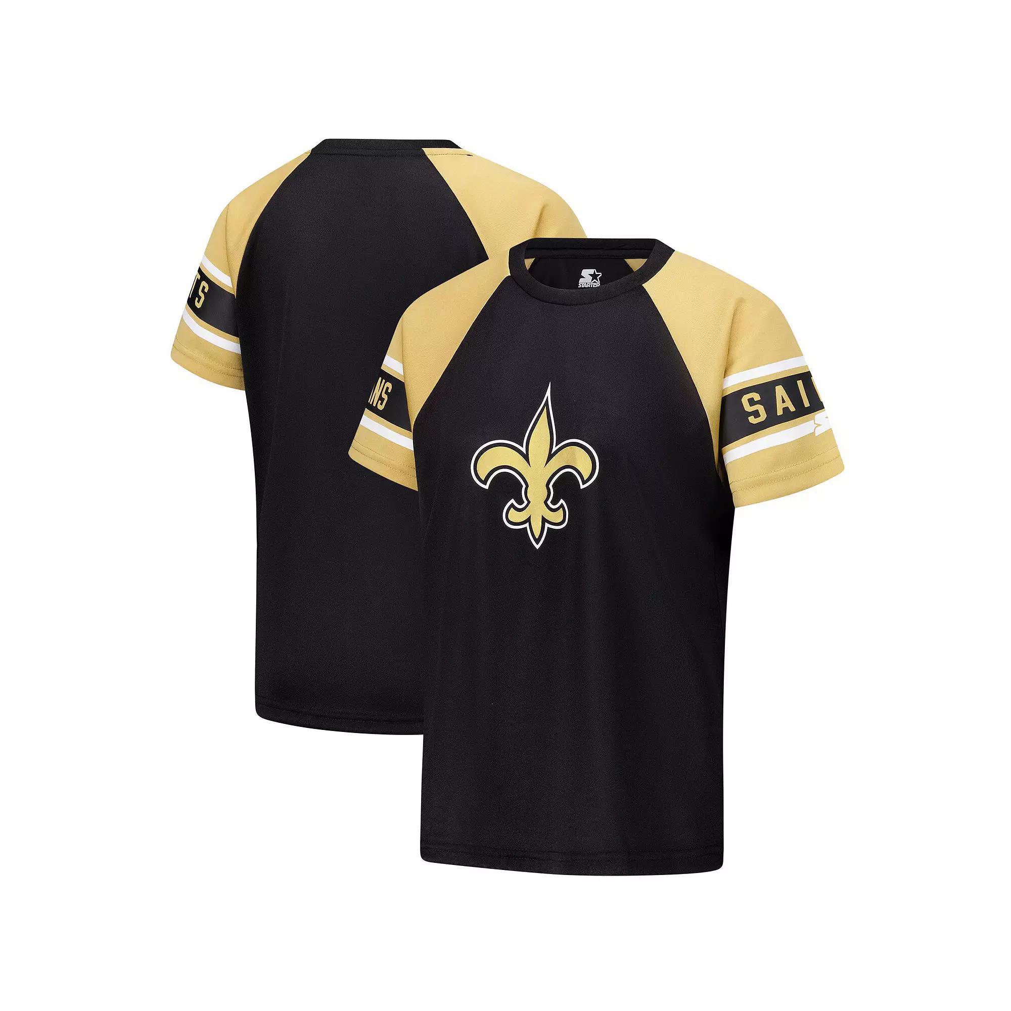 Women's Starter Black New Orleans Saints 1st Rounder Color Block Raglan Top, Size: Large Product Image