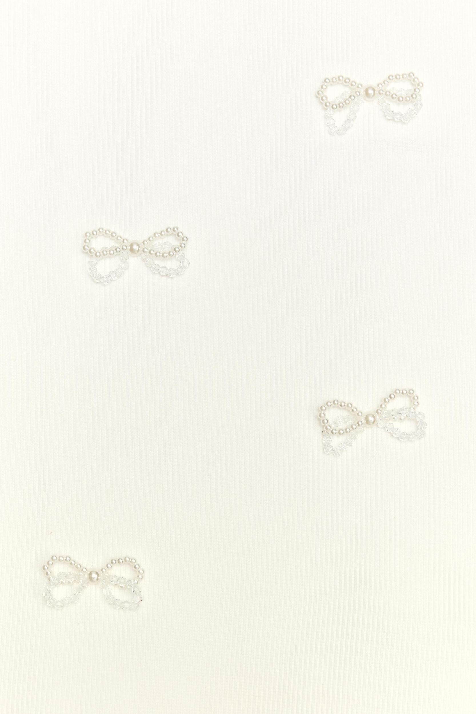 RHINESTONE AND PEARL BOW T-SHIRT Product Image