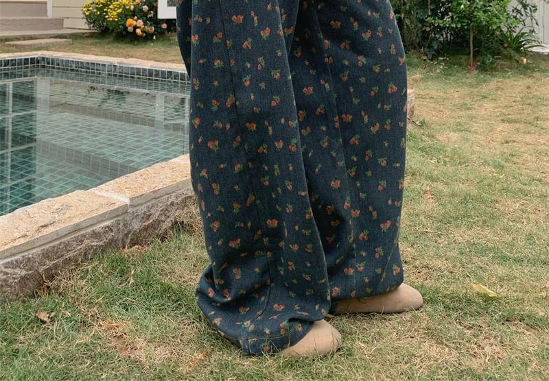 High Waist Floral Print Loose-Fit Wide-Leg Pants Product Image