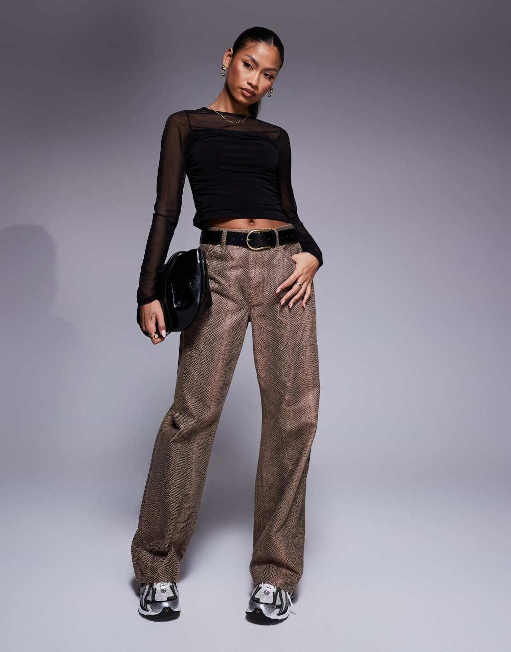 ASOS DESIGN mesh draped front long sleeve top in black Product Image