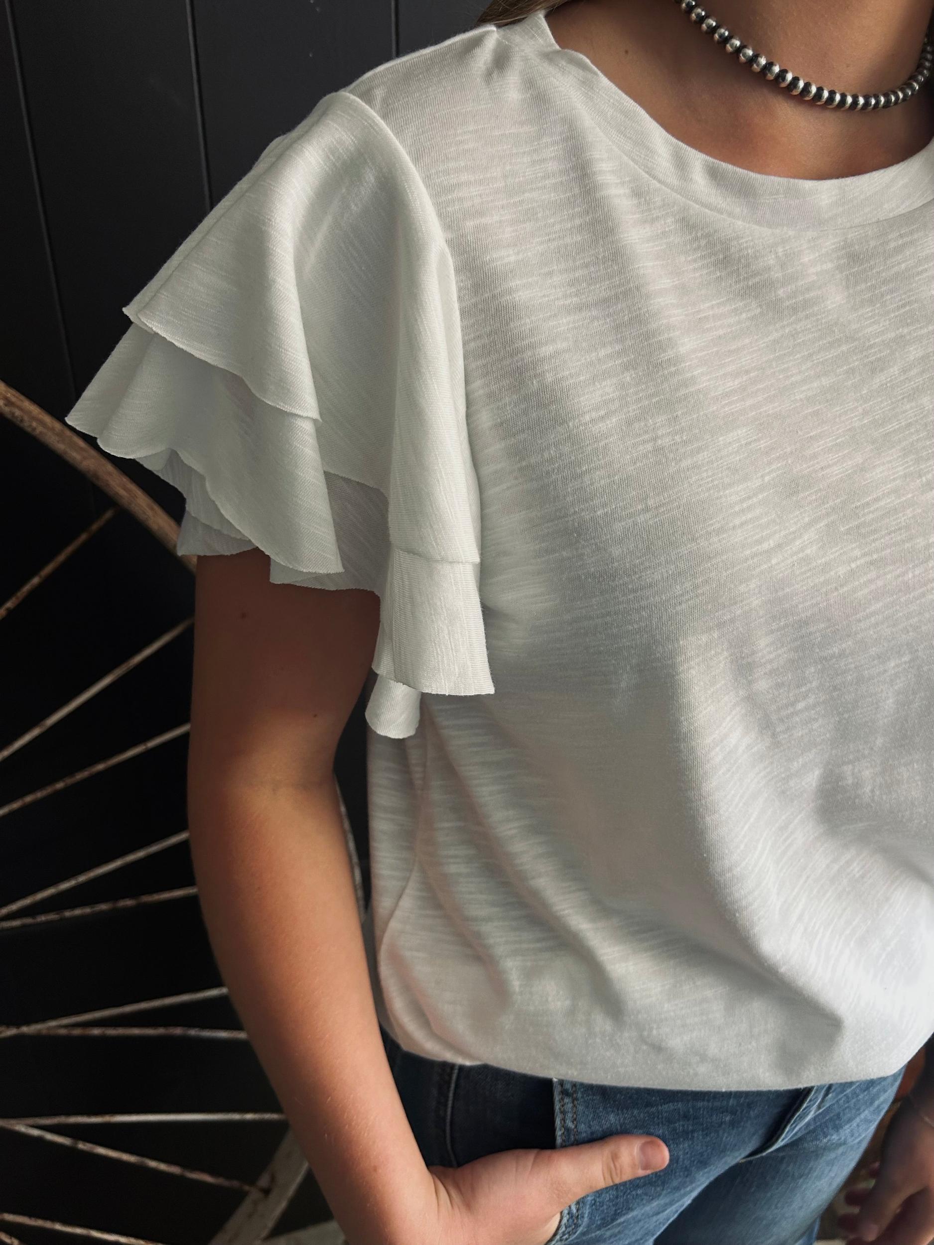 Western Layered Ruffle Short Sleeve Round Neck Top-3 Colors Product Image