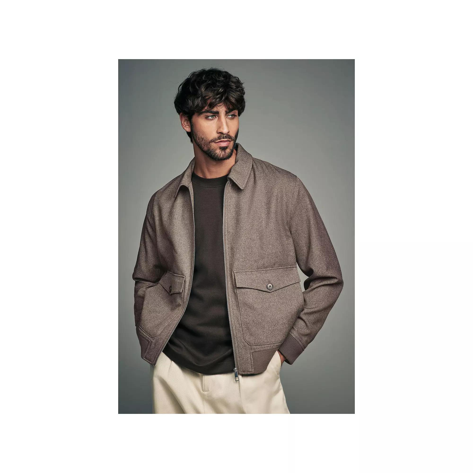 Men's NEXT Brown Taupe Textured Blouson Jacket, Size: XL Product Image