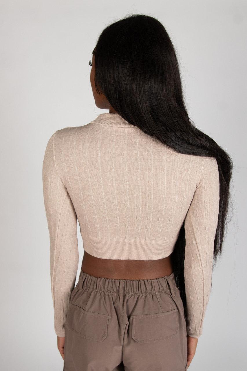 Cable Knit Mock Neck Crop Top Product Image