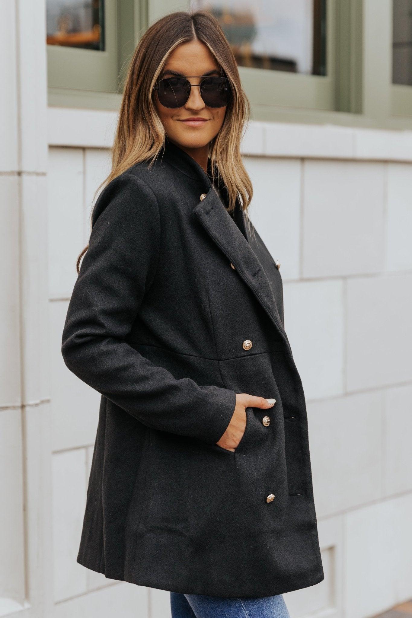 Black Double Breasted Peacoat - FINAL SALE Product Image