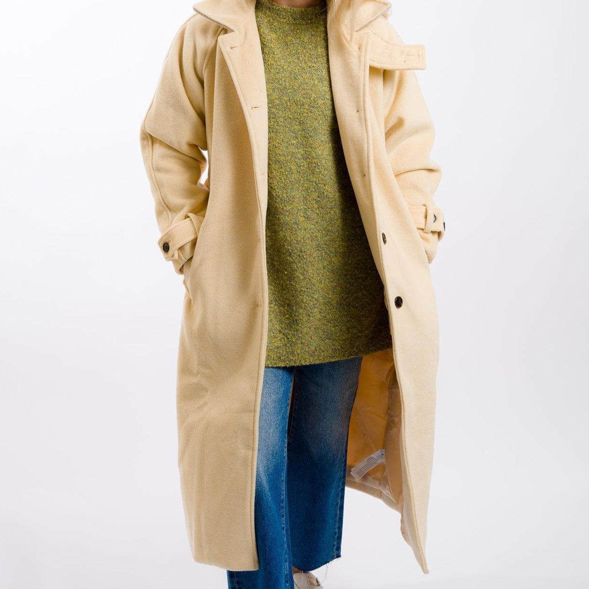 Moon River Belted Duster Overcoat - Light Yellow Product Image