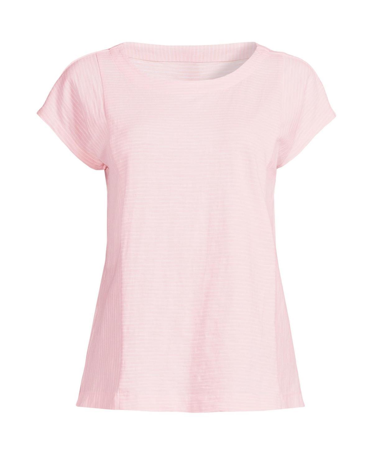 Women's Lands' End Slub Tee, Size: Small, Grey Team Stripe Product Image