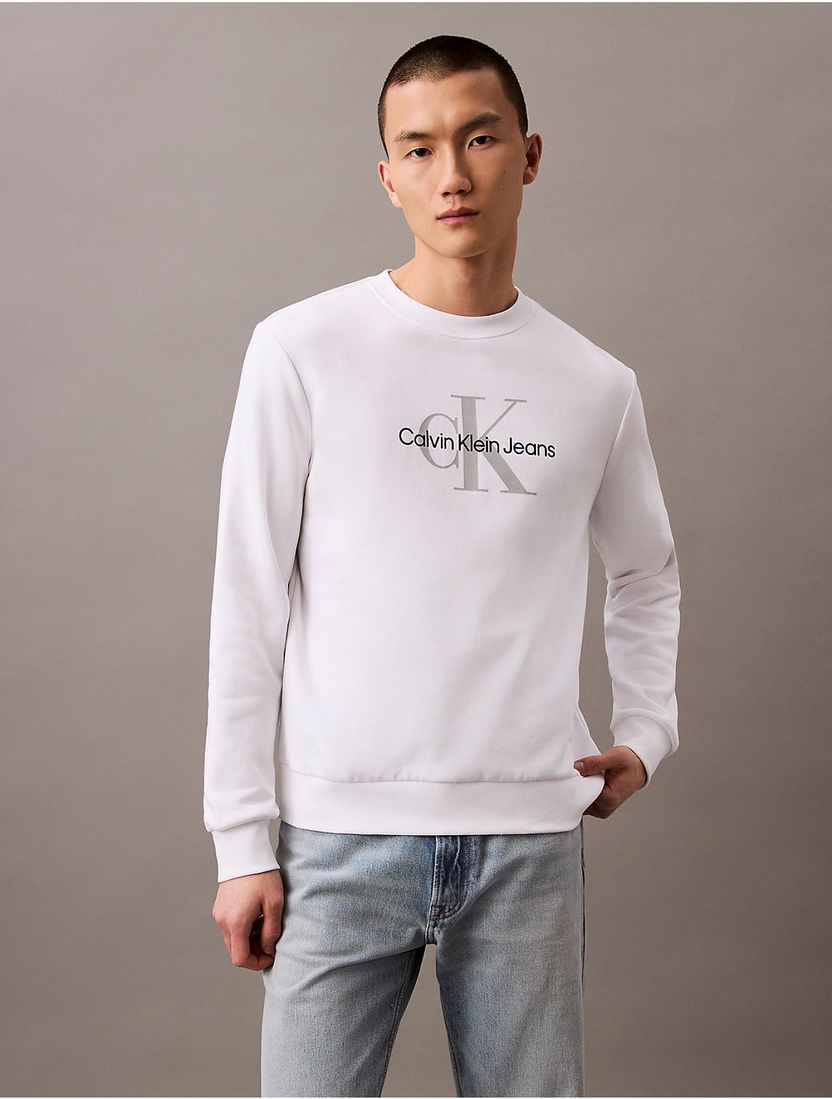 Calvin Klein Mens Monogram Logo Fleece Crewneck Sweatshirt - Grey Product Image