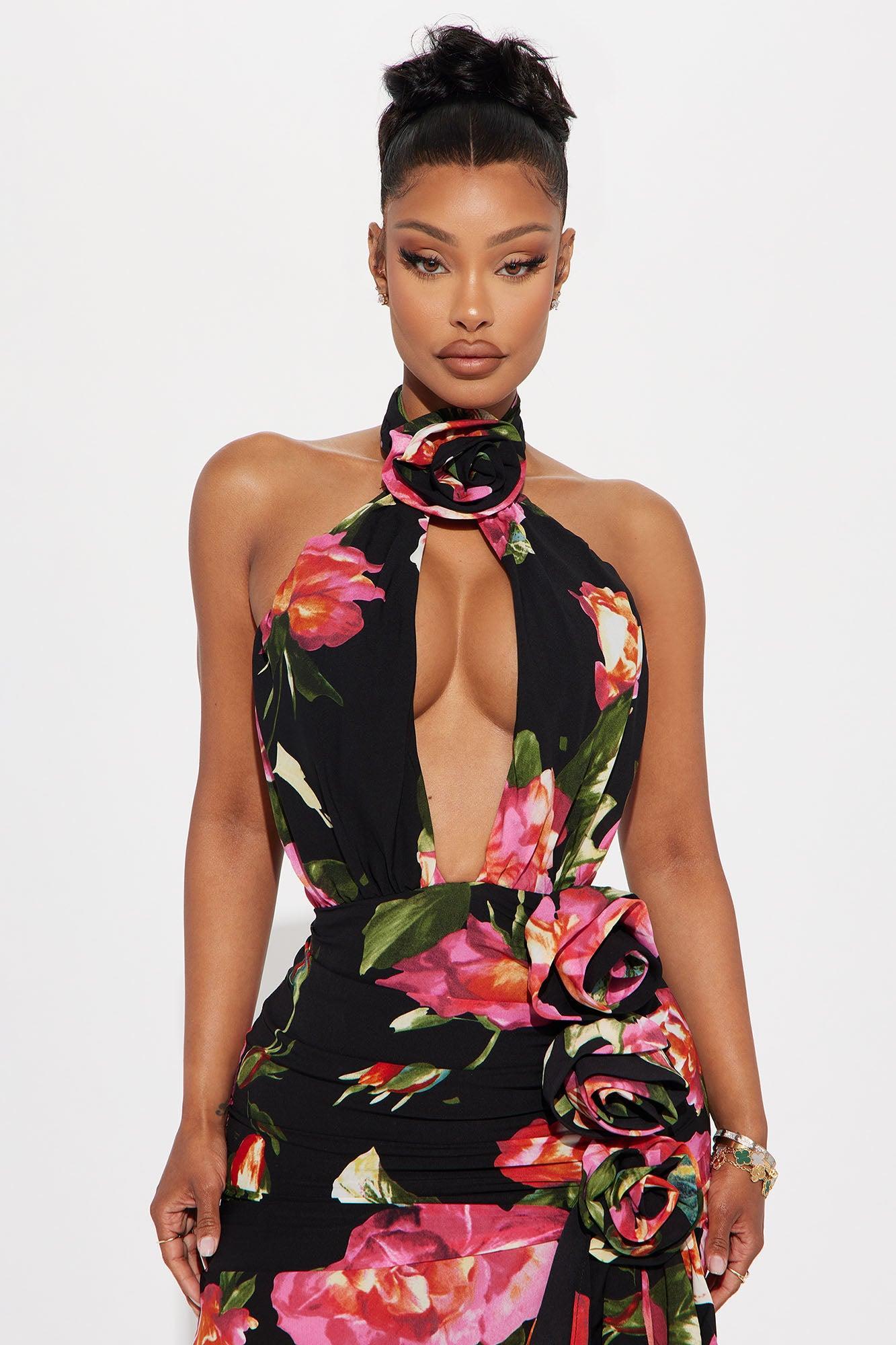Pick Me Chiffon Maxi Dres - Black/combo Product Image