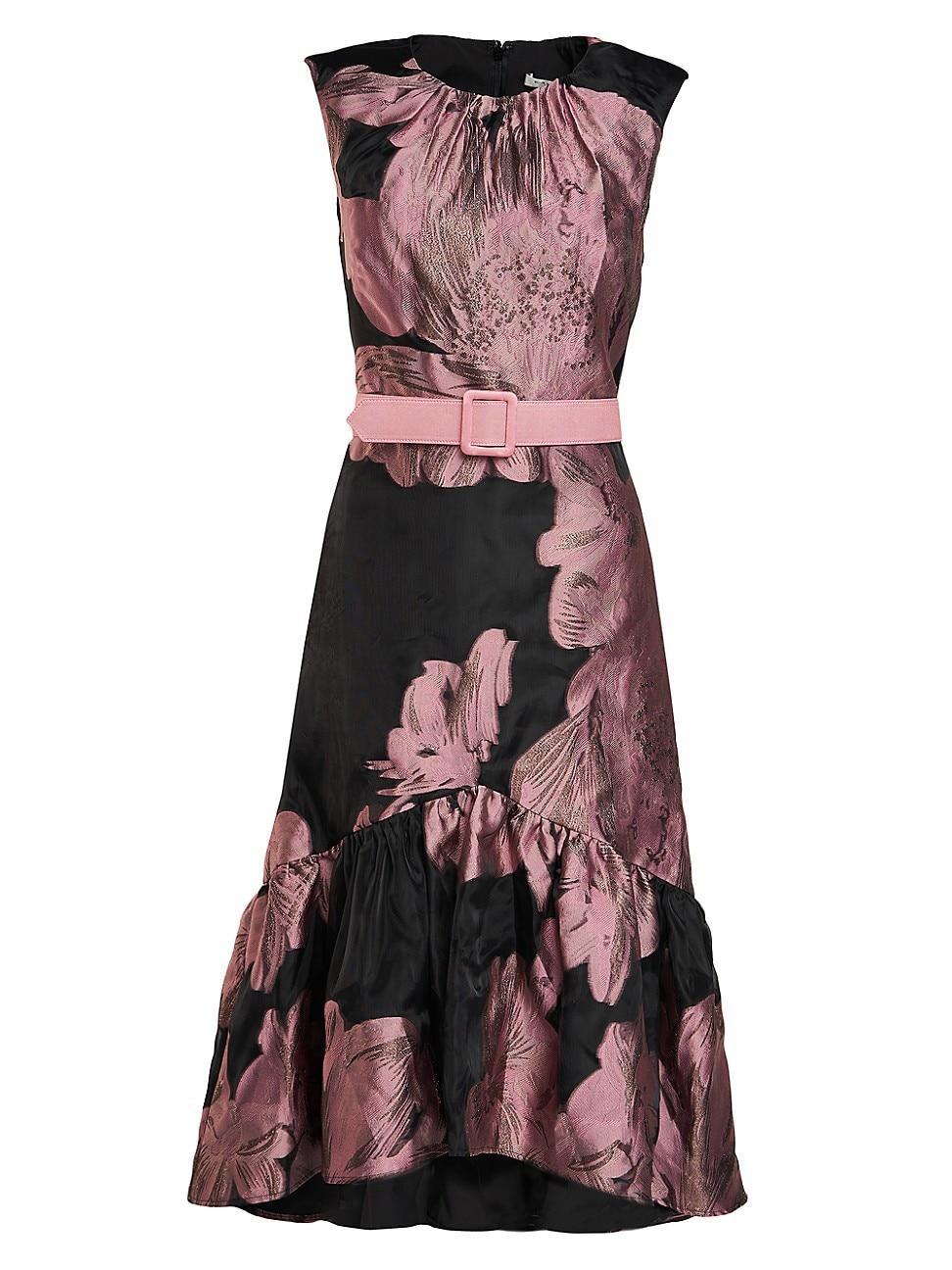 High-Low Belted Floral-Print Midi Dress Product Image