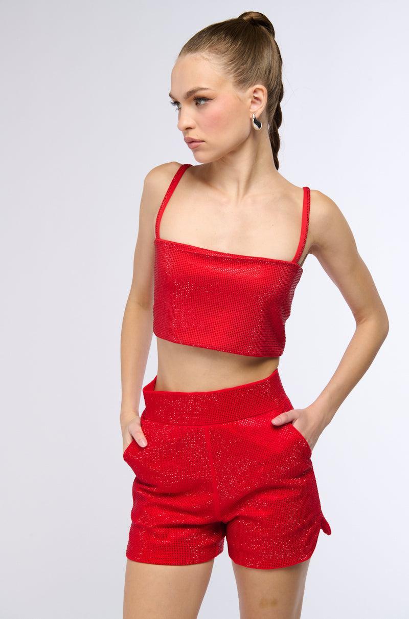 POP STAR HOT FIX RHINESTONE CROP TOP IN RED Product Image