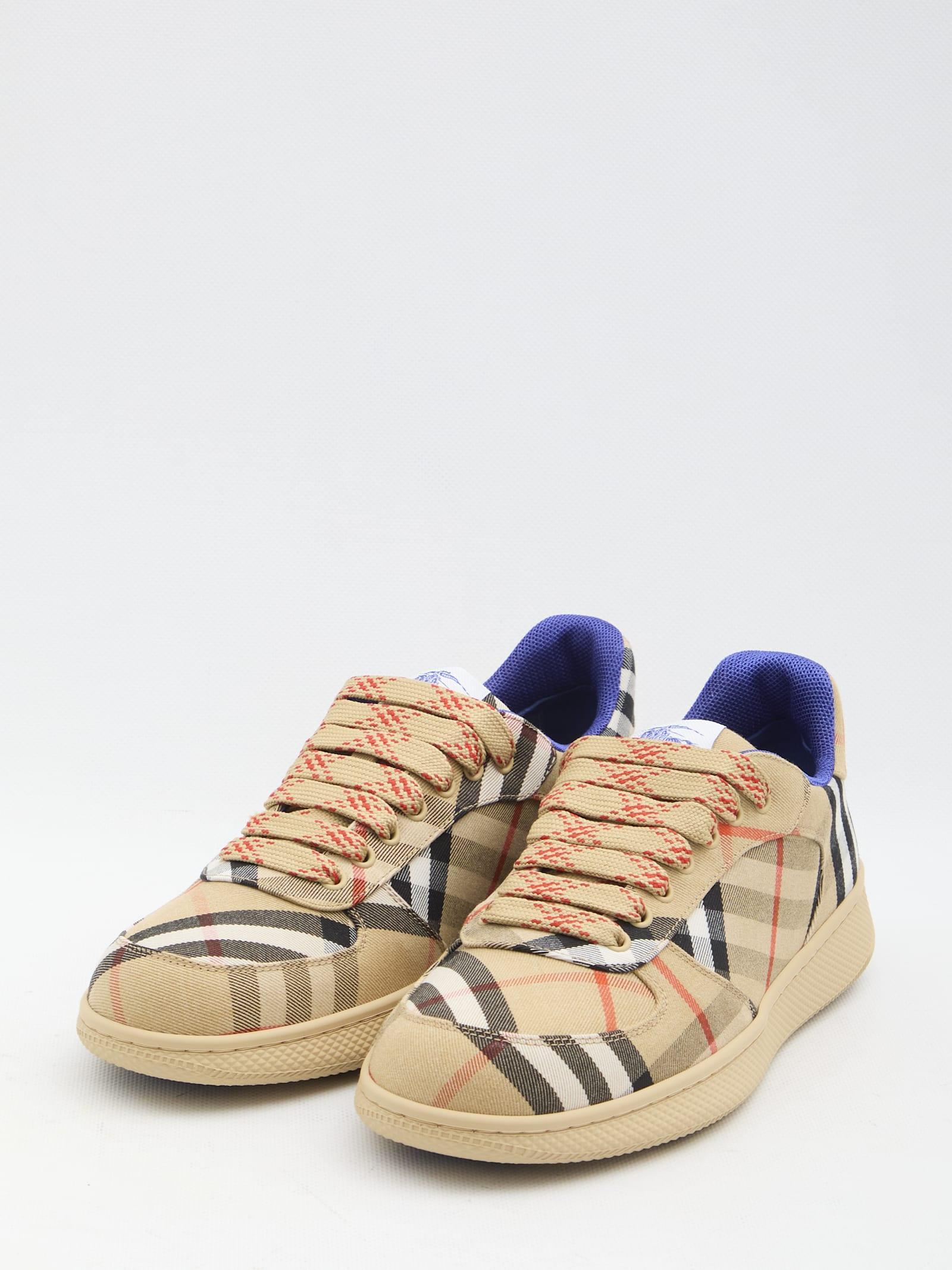 BURBERRY Box Checked Sneakers In Beige Product Image